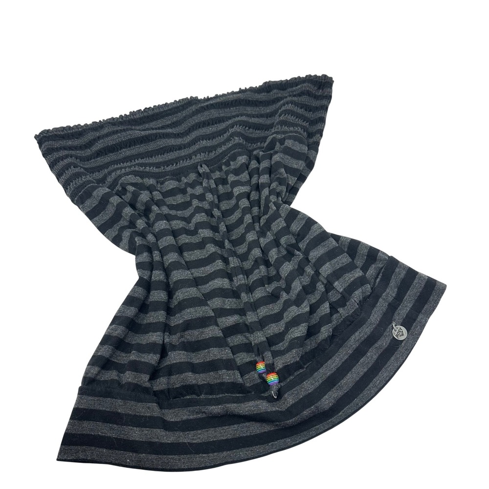 Roxy Women XL Striped Tube Top Black Grey Smocked Strapless Rainbow Bead Charm